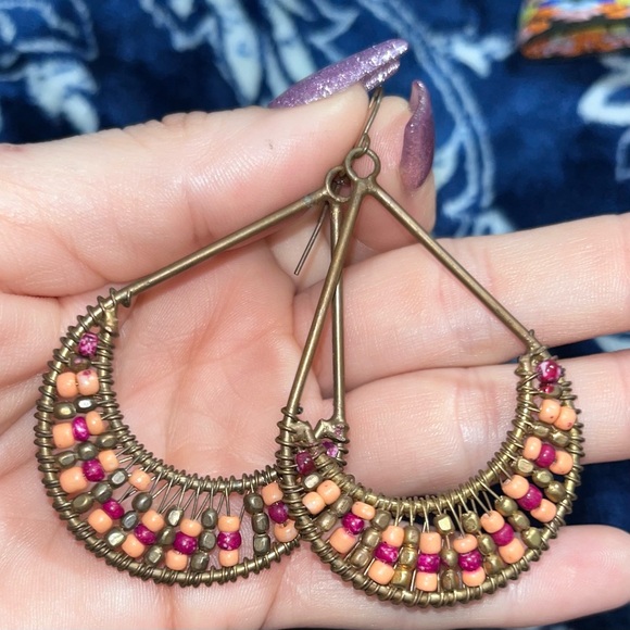 NEW! Handmade Wrapped Seed Bead Hoop Earrings - Picture 3 of 3